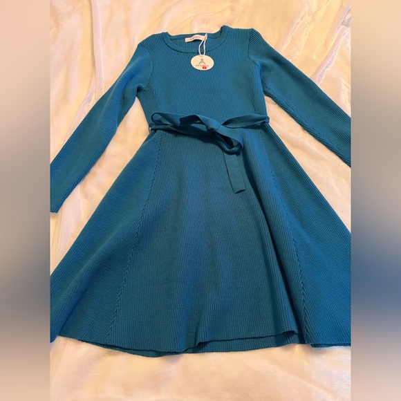 Elegant Blue Knit Dress - Picture 6 of 11
